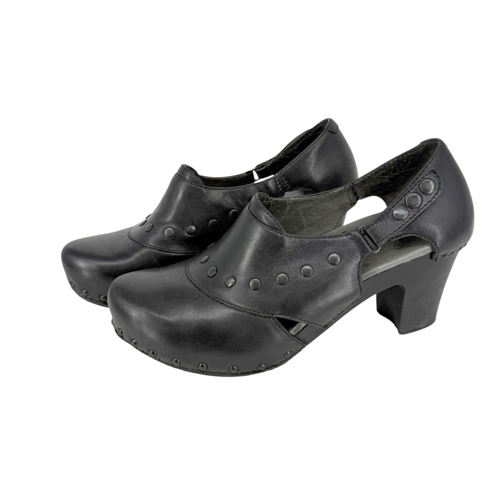 Dansko Ryder Black Leather Studded Clog Women 41 10.5-11 Wood Block Heel Cutout